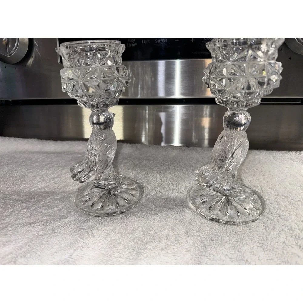 Vintage Candlesticks Hofbauer Byrdes Crystal Bird‎ Holders German Set Of 2